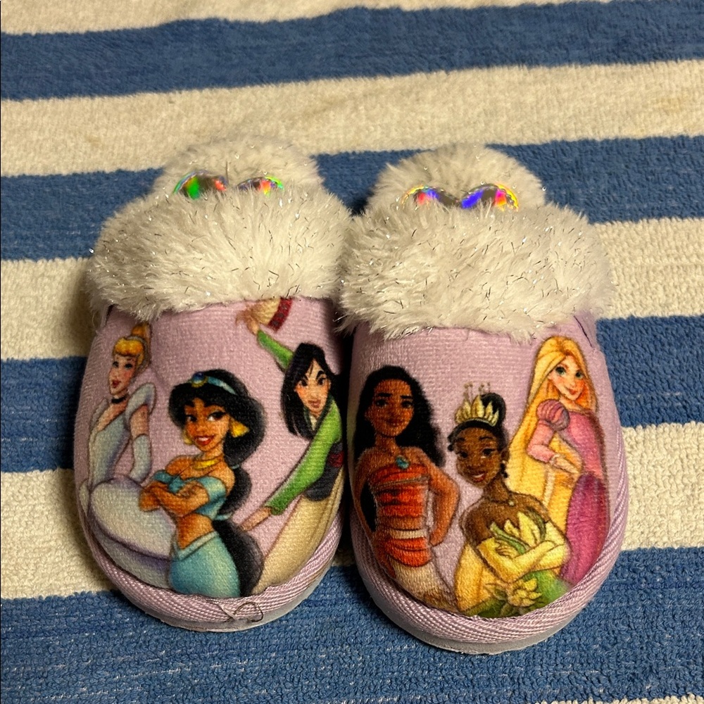 Princess Themed Slippers with Fur Trim